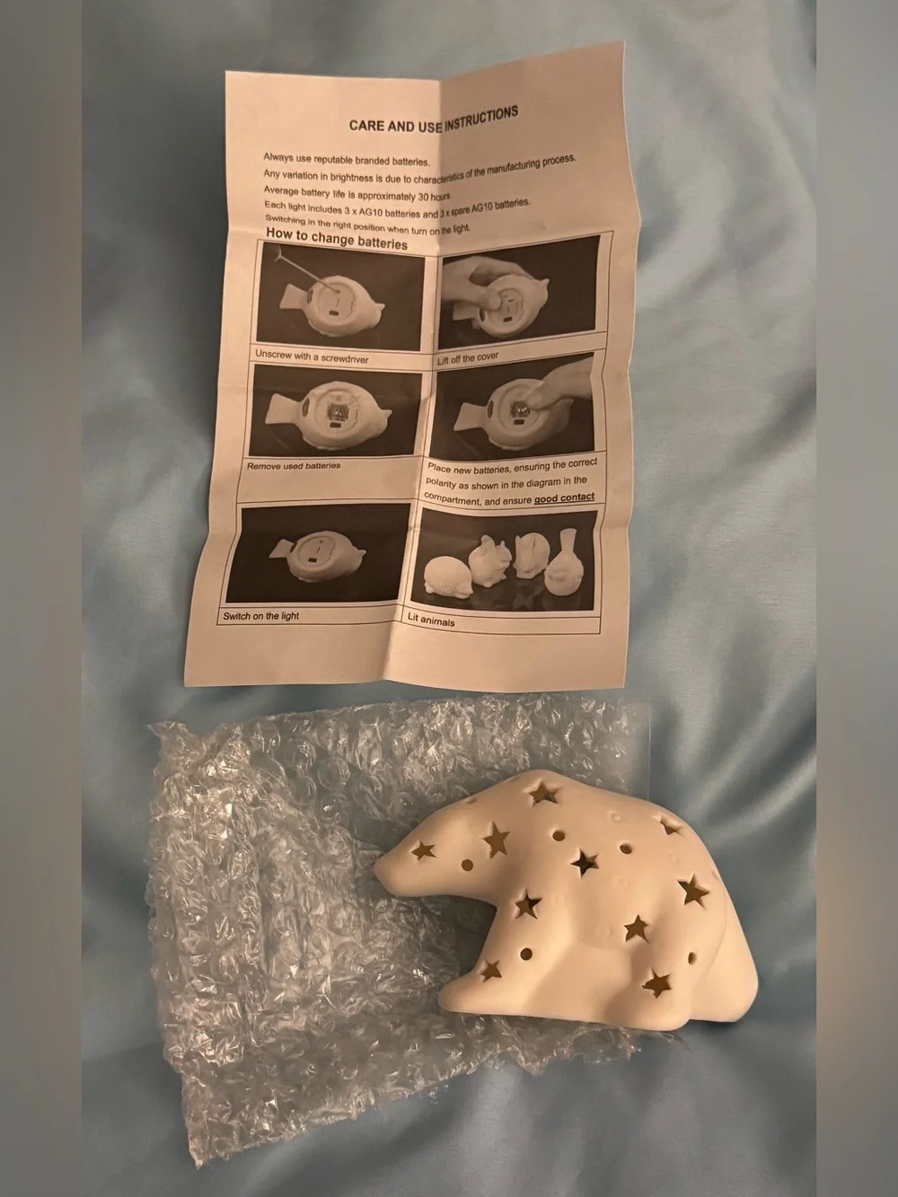 NEW Porcelain LED Polar Bear Star Night Light - White